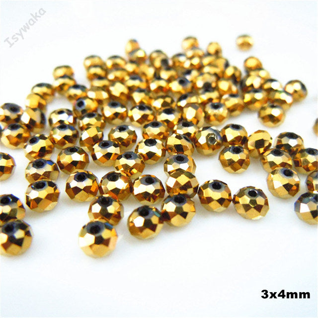 Isywaka Golden Multicolor 3*4mm 4*6mm  Rondelle Austria faceted Crystal Glass Beads Loose Spacer Round Beads for Jewelry Making