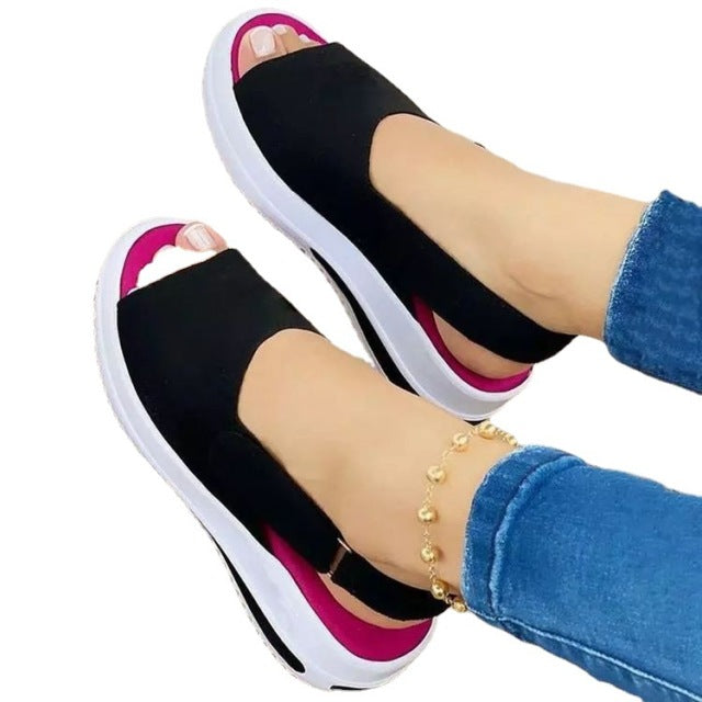 Fashion Shoes Women Platform Sandals Stretch Fabric Summer Women&#39;s Shoes Comfort Walking Ladies Sandalias Female Casual Footwear