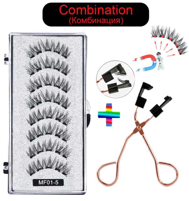 8 pcs/2 pairs magnetic eyelashes with 5 magnets, reusable handmade 3D mink false eyelashes natural with magnetic tweezers