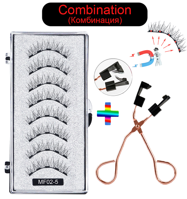 8 pcs/2 pairs magnetic eyelashes with 5 magnets, reusable handmade 3D mink false eyelashes natural with magnetic tweezers