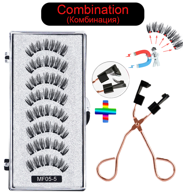 8 pcs/2 pairs magnetic eyelashes with 5 magnets, reusable handmade 3D mink false eyelashes natural with magnetic tweezers