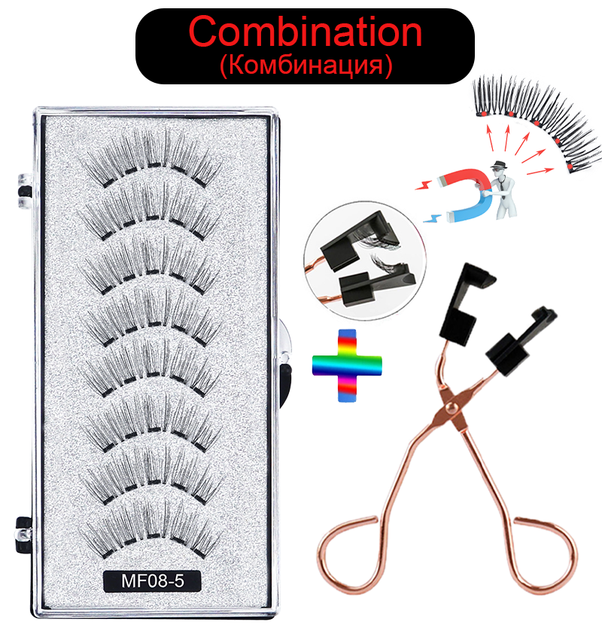 8 pcs/2 pairs magnetic eyelashes with 5 magnets, reusable handmade 3D mink false eyelashes natural with magnetic tweezers