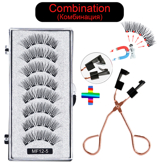 8 pcs/2 pairs magnetic eyelashes with 5 magnets, reusable handmade 3D mink false eyelashes natural with magnetic tweezers