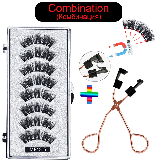 8 pcs/2 pairs magnetic eyelashes with 5 magnets, reusable handmade 3D mink false eyelashes natural with magnetic tweezers