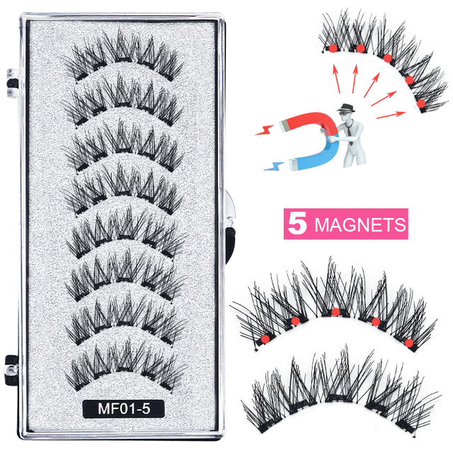 8 pcs/2 pairs magnetic eyelashes with 5 magnets, reusable handmade 3D mink false eyelashes natural with magnetic tweezers