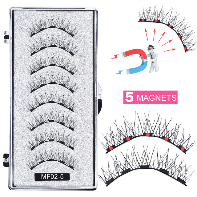 8 pcs/2 pairs magnetic eyelashes with 5 magnets, reusable handmade 3D mink false eyelashes natural with magnetic tweezers