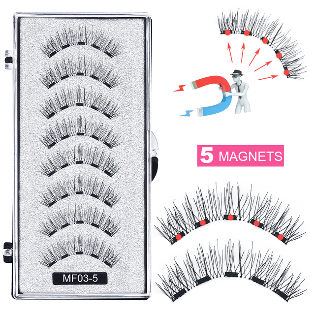 8 pcs/2 pairs magnetic eyelashes with 5 magnets, reusable handmade 3D mink false eyelashes natural with magnetic tweezers