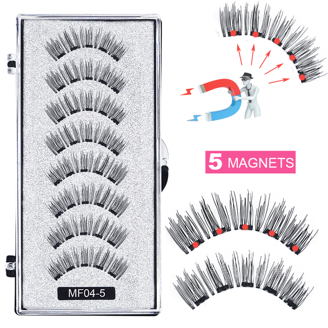 8 pcs/2 pairs magnetic eyelashes with 5 magnets, reusable handmade 3D mink false eyelashes natural with magnetic tweezers