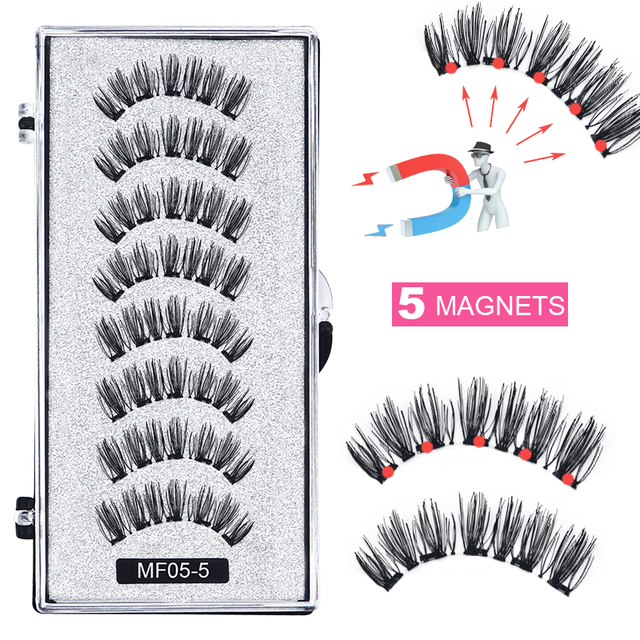 8 pcs/2 pairs magnetic eyelashes with 5 magnets, reusable handmade 3D mink false eyelashes natural with magnetic tweezers