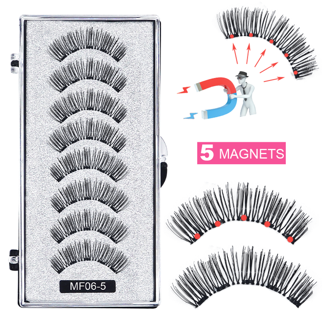 8 pcs/2 pairs magnetic eyelashes with 5 magnets, reusable handmade 3D mink false eyelashes natural with magnetic tweezers