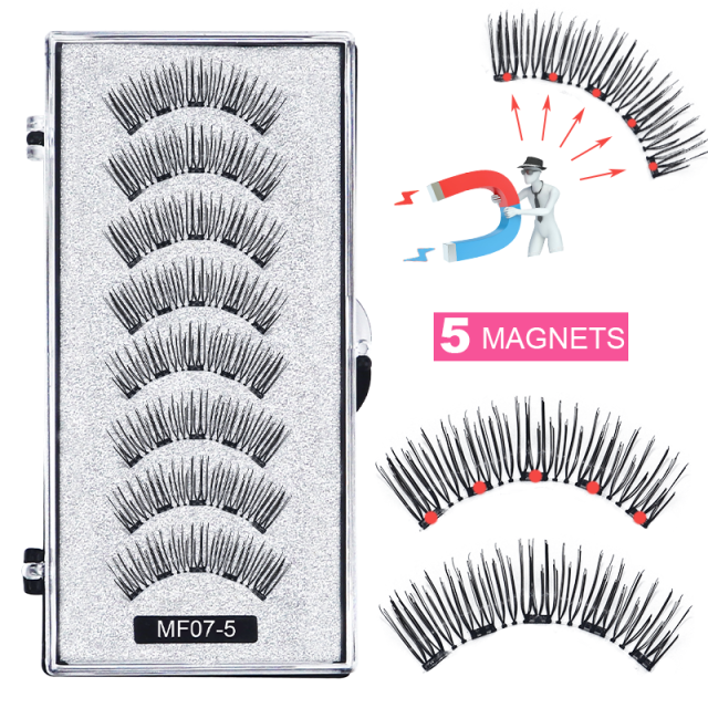 8 pcs/2 pairs magnetic eyelashes with 5 magnets, reusable handmade 3D mink false eyelashes natural with magnetic tweezers