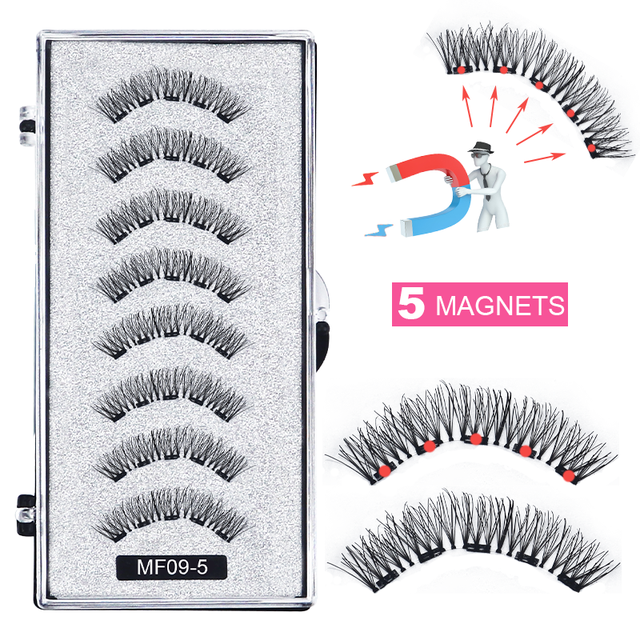 8 pcs/2 pairs magnetic eyelashes with 5 magnets, reusable handmade 3D mink false eyelashes natural with magnetic tweezers