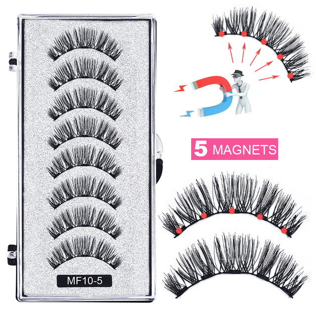 8 pcs/2 pairs magnetic eyelashes with 5 magnets, reusable handmade 3D mink false eyelashes natural with magnetic tweezers