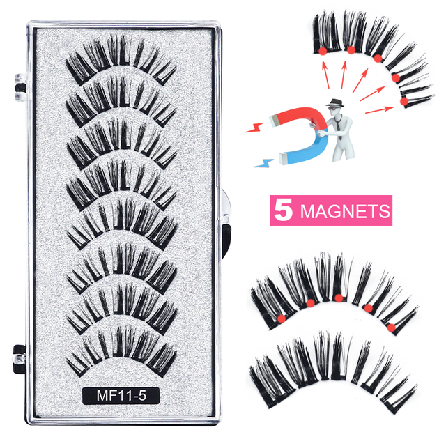 8 pcs/2 pairs magnetic eyelashes with 5 magnets, reusable handmade 3D mink false eyelashes natural with magnetic tweezers