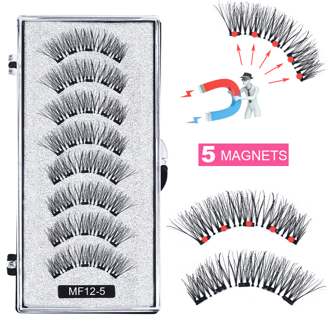 8 pcs/2 pairs magnetic eyelashes with 5 magnets, reusable handmade 3D mink false eyelashes natural with magnetic tweezers