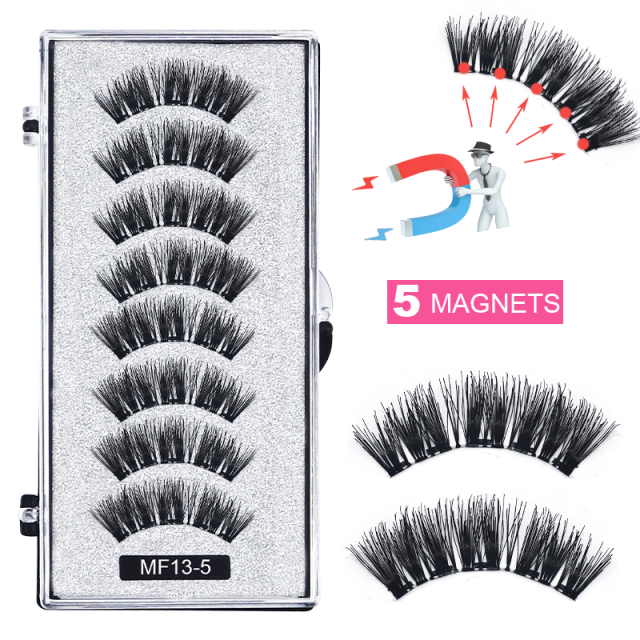 8 pcs/2 pairs magnetic eyelashes with 5 magnets, reusable handmade 3D mink false eyelashes natural with magnetic tweezers