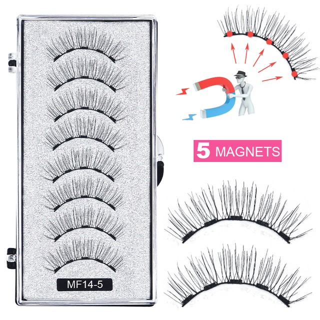 8 pcs/2 pairs magnetic eyelashes with 5 magnets, reusable handmade 3D mink false eyelashes natural with magnetic tweezers