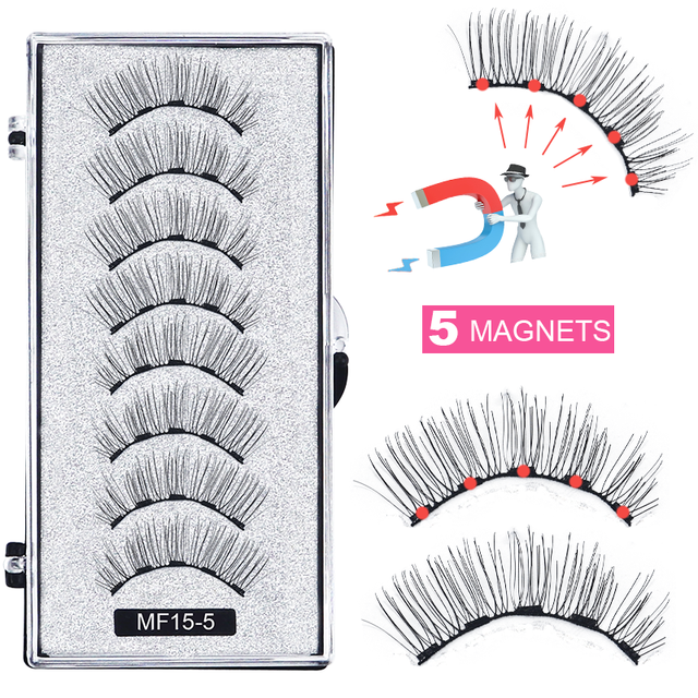 8 pcs/2 pairs magnetic eyelashes with 5 magnets, reusable handmade 3D mink false eyelashes natural with magnetic tweezers