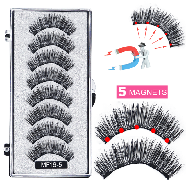 8 pcs/2 pairs magnetic eyelashes with 5 magnets, reusable handmade 3D mink false eyelashes natural with magnetic tweezers