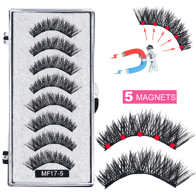 8 pcs/2 pairs magnetic eyelashes with 5 magnets, reusable handmade 3D mink false eyelashes natural with magnetic tweezers