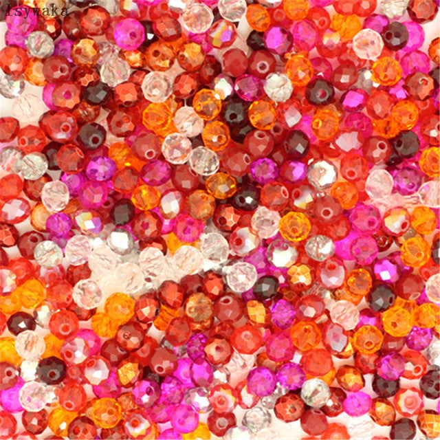 Isywaka 2mm,3*4mm,4*6mm,6*8mm,8*10mm,10*12mm Austria faceted Crystal Glass Beads Loose Spacer Round Beads for Jewelry Making