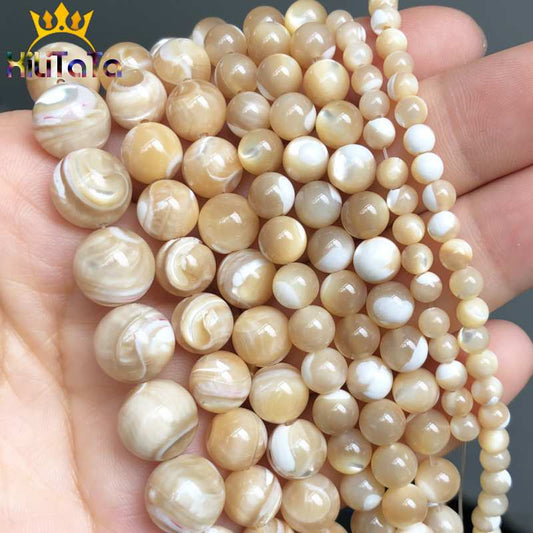 Natural Trochus Shell Stone Beads Round Loose Spacer Beads For Jewelry Making DIY Bracelet Necklace 15&#39;&#39; Pick Size 4/6/8/10mm