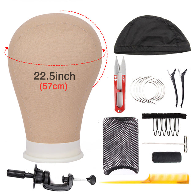 Alileader Training Mannequin Head Canvas Block Head Display Styling Mannequin Manikin Head Wig Stand Free Get T Needle Holder