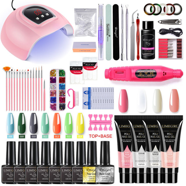 Nail Set With Nail Lamp Nail Dryer Nail Drill Machine Manicure Set Kit Polygels Nail Gel Polish Set Soak-off Nail Art Tools Sets