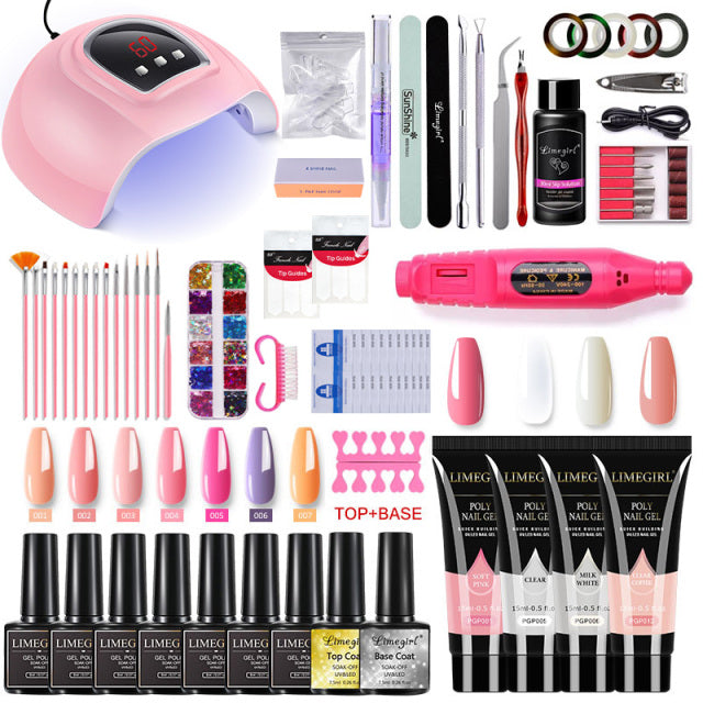 Nail Set With Nail Lamp Nail Dryer Nail Drill Machine Manicure Set Kit Polygels Nail Gel Polish Set Soak-off Nail Art Tools Sets