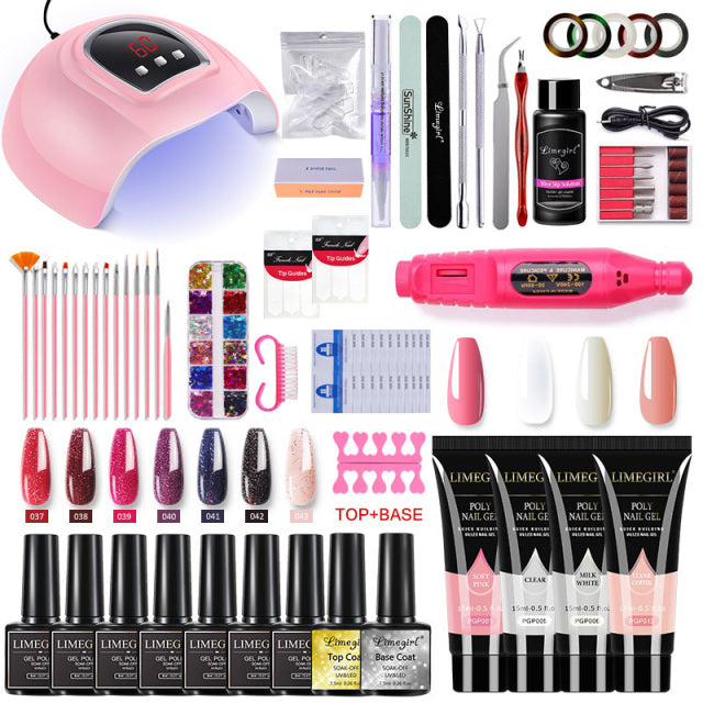 Nail Set With Nail Lamp Nail Dryer Nail Drill Machine Manicure Set Kit Polygels Nail Gel Polish Set Soak-off Nail Art Tools Sets