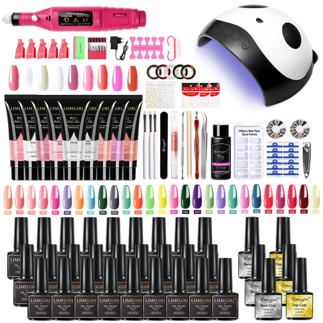 Nail Set With Nail Lamp Nail Dryer Nail Drill Machine Manicure Set Kit Polygels Nail Gel Polish Set Soak-off Nail Art Tools Sets