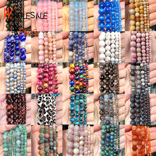 4mm-10mm Natural Stone Beads Howlite Tiger Eye DZI Agates Aquamarines Jades Round Beads for Jewelry Making Diy Bracelet Necklace