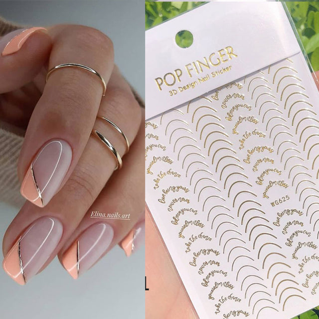 French Rose Gold Striping Tape Nail Design Stripe Lines Geometry 3D Sticker for Nails Gel Polish Sticker Decals for Manicuring