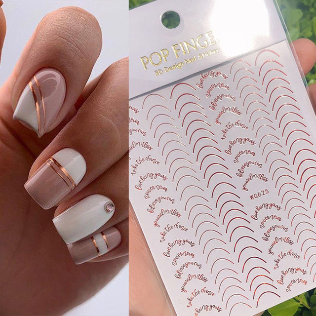 French Rose Gold Striping Tape Nail Design Stripe Lines Geometry 3D Sticker for Nails Gel Polish Sticker Decals for Manicuring