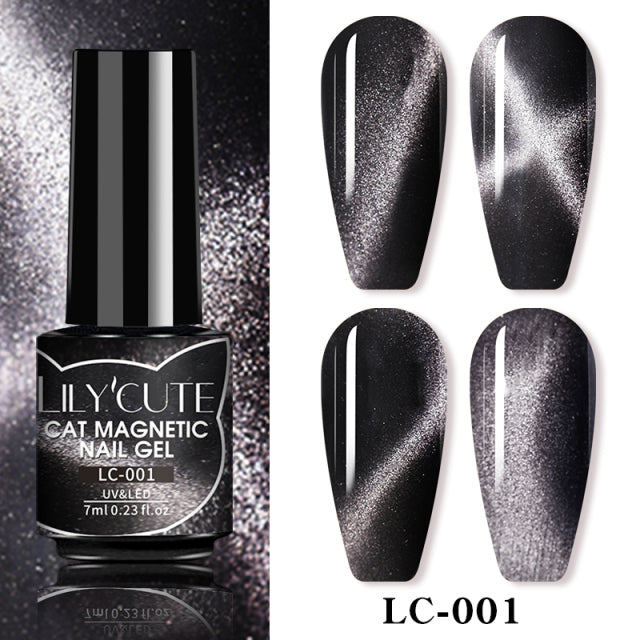 LILYCUTE 7ML 9D Cat Magnetic Gel Polish Set Semi Permanent Soak Off UV LED Glitter Nails Magnet Stick Black Gel Needed