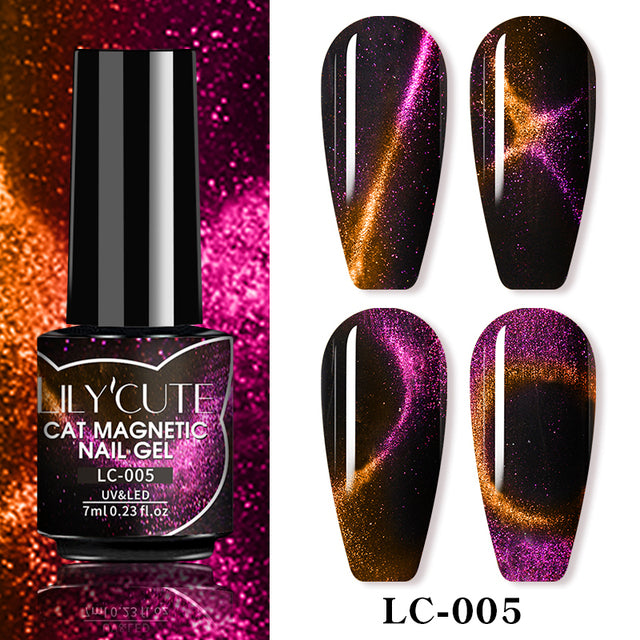 LILYCUTE 7ML 9D Cat Magnetic Gel Polish Set Semi Permanent Soak Off UV LED Glitter Nails Magnet Stick Black Gel Needed