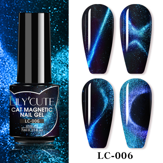 LILYCUTE 7ML 9D Cat Magnetic Gel Polish Set Semi Permanent Soak Off UV LED Glitter Nails Magnet Stick Black Gel Needed