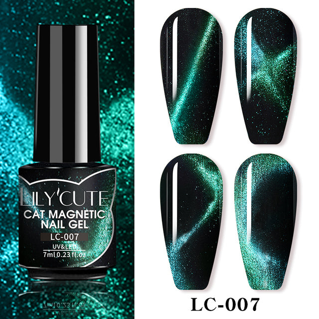 LILYCUTE 7ML 9D Cat Magnetic Gel Polish Set Semi Permanent Soak Off UV LED Glitter Nails Magnet Stick Black Gel Needed