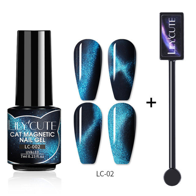 LILYCUTE 7ML 9D Cat Magnetic Gel Polish Set Semi Permanent Soak Off UV LED Glitter Nails Magnet Stick Black Gel Needed