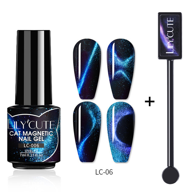 LILYCUTE 7ML 9D Cat Magnetic Gel Polish Set Semi Permanent Soak Off UV LED Glitter Nails Magnet Stick Black Gel Needed