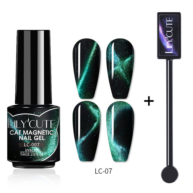 LILYCUTE 7ML 9D Cat Magnetic Gel Polish Set Semi Permanent Soak Off UV LED Glitter Nails Magnet Stick Black Gel Needed