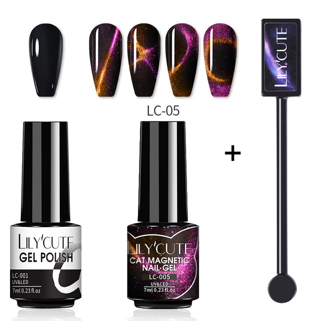 LILYCUTE 7ML 9D Cat Magnetic Gel Polish Set Semi Permanent Soak Off UV LED Glitter Nails Magnet Stick Black Gel Needed