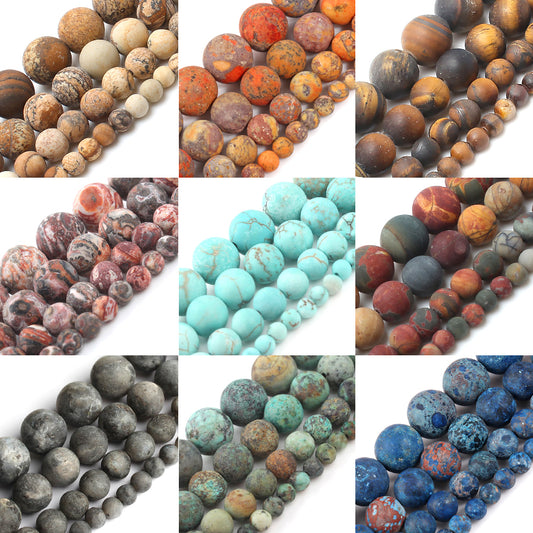 Natural Matte Stone Beads Dull Polish Pink Zebra Jaspers Agates Howlite Jades Mineral Beads for Jewelry Making DIY Bracelet 15&#39;&#39;