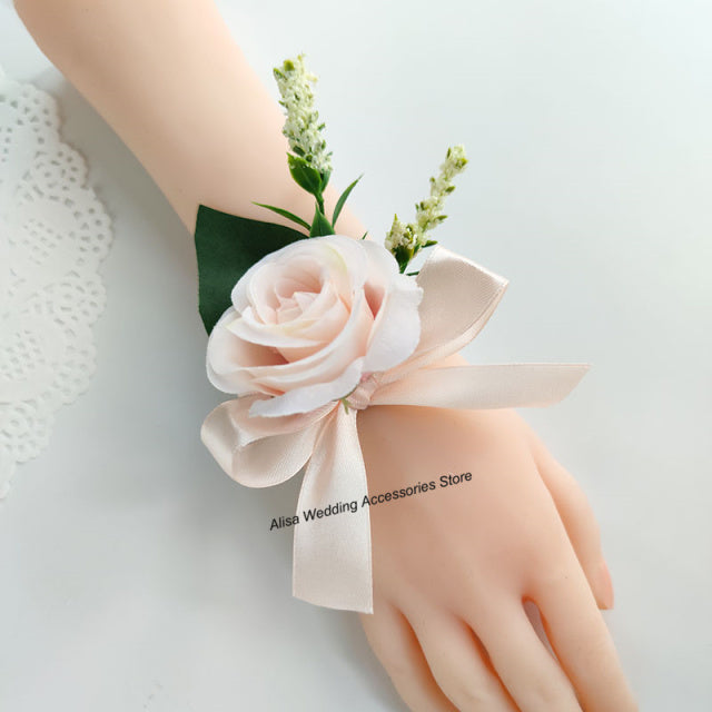 Bridal Bridesmaid Wedding Bouquet White Silk Flowers Roses Artificial Bride Boutonniere Pins Mariage Bouquet Wedding Accessories