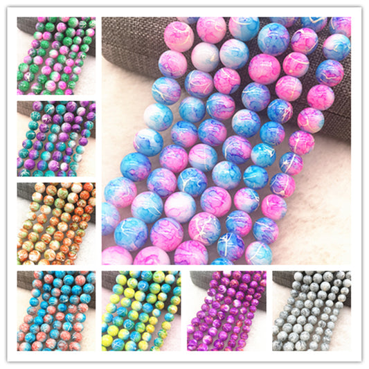 Wholesale 4/6/8/10mm Glass Beads Round Loose Spacer Beads Pattern For Jewelry Making DIY Bracelet Necklace