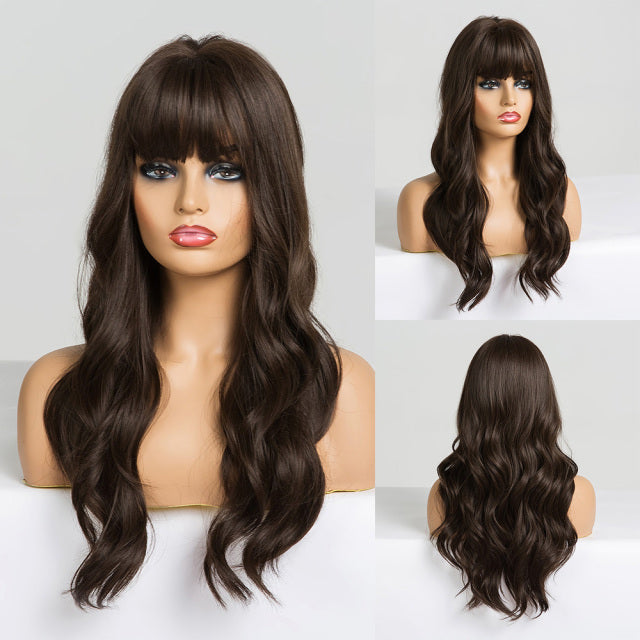 GEMMA Red Brown Copper Ginger Long Straight Synthetic Wigs for Women Natural Wave Wigs with Bangs Heat Resistant Cosplay Hair