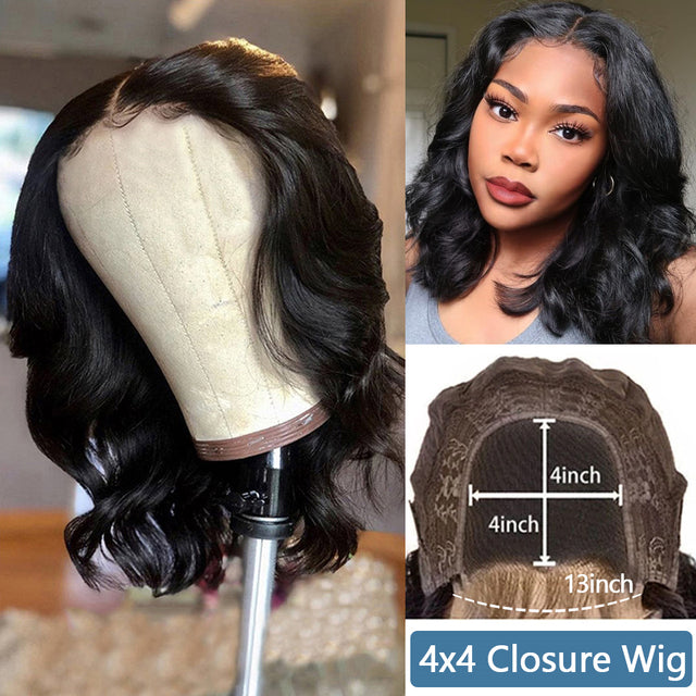 Body Wave Bob Wig Side Part Peruvian Human Hair 13x4 Lace Frontal  Wig Natural Color Lace closure Wigs For black Women Brennas