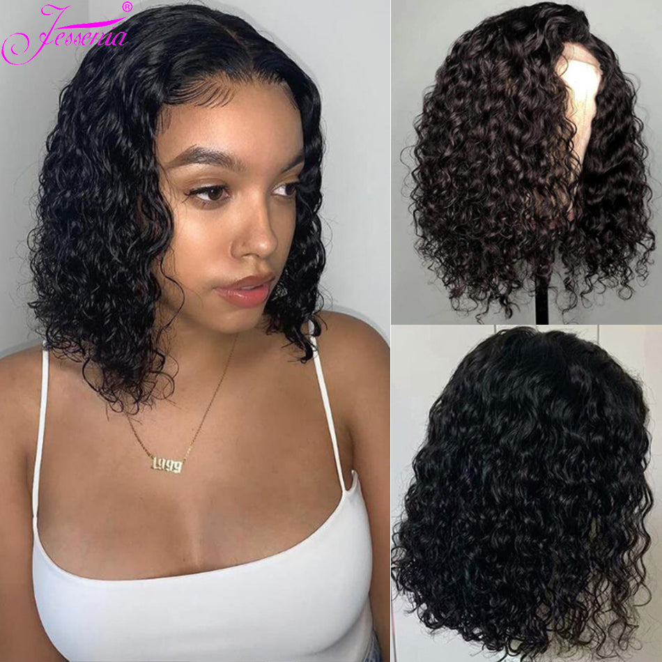 4X4 Water Wave Short Bob Wig 8-16Inches 180 Density Best Human Hair Wigs For Black Woman Brazilian Pre Plucked Baby jerry curly