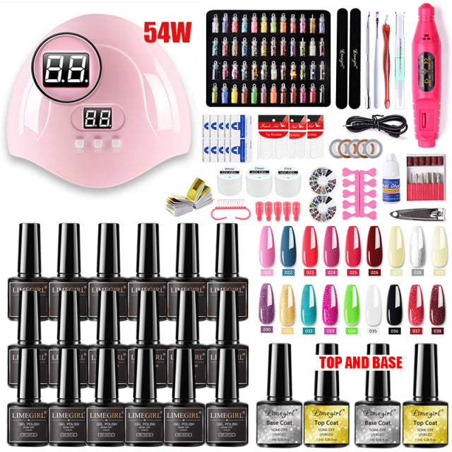 Nail Set With Nail Lamp Nail Dryer Nail Drill Machine Manicure Set Kit Polygels Nail Gel Polish Set Soak-off Nail Art Tools Sets