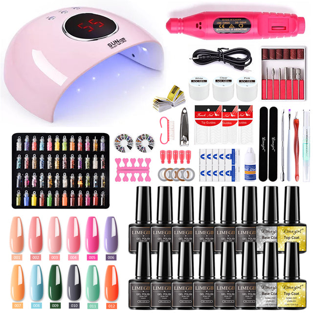 Nail Set With Nail Lamp Nail Dryer Nail Drill Machine Manicure Set Kit Polygels Nail Gel Polish Set Soak-off Nail Art Tools Sets